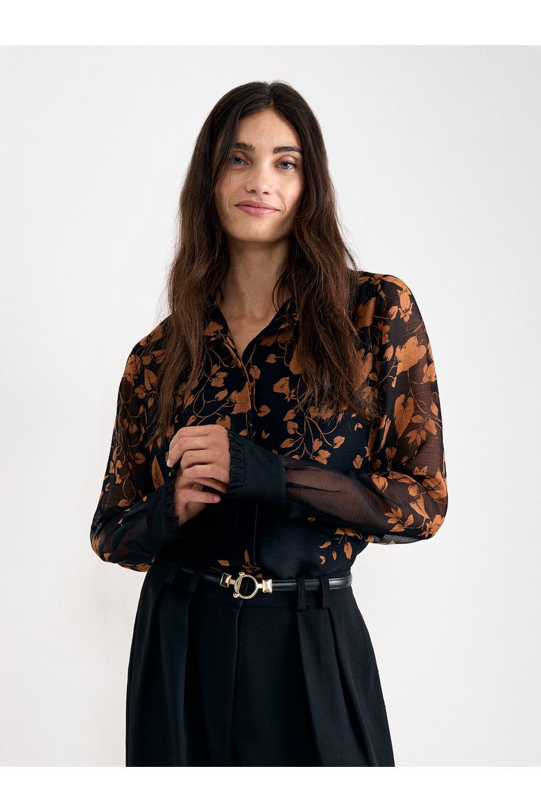 Clenence Floral Sheer Drape Shirt, Main, color, Black