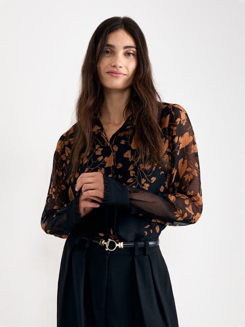 Clenence Floral Sheer Drape Shirt