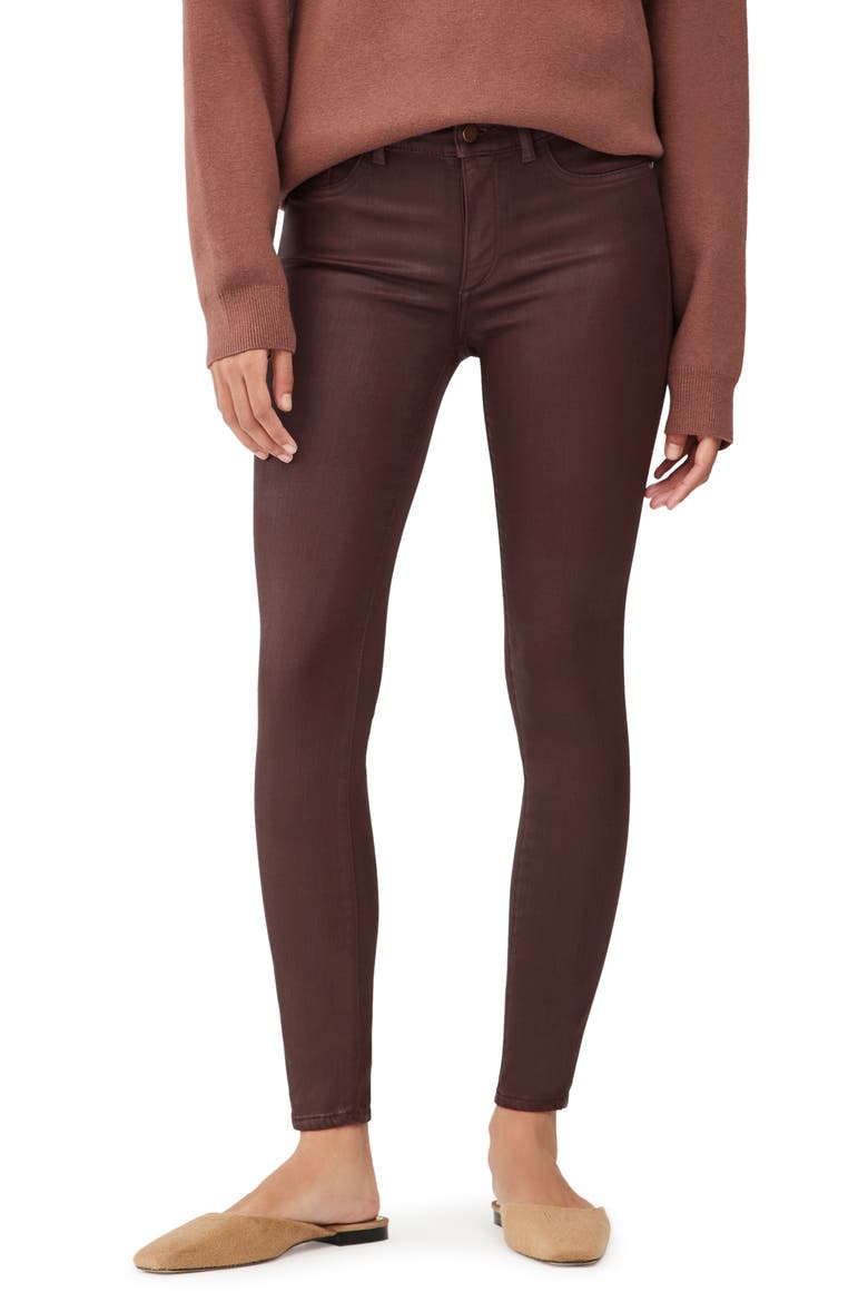 Florence Instasculpt Coated Mid Rise Skinny Jeans, Main, color, DARK SEQUOIA