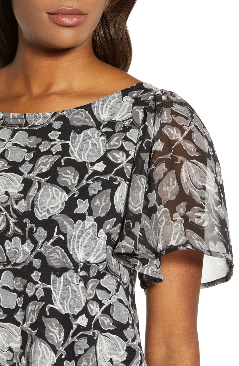 Lucky Brand Flutter Sleeve Mixed Media Top, Alternate, color, 