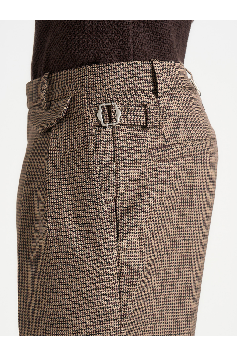 Pierre Houndstooth Twin Pleat Trousers, Alternate, color, Brown