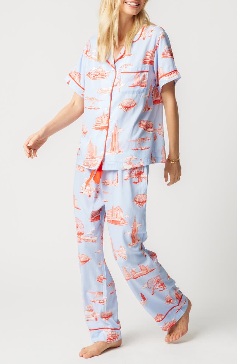 Katie Kime Chicago Toile Pajamas, Main, color, Blue