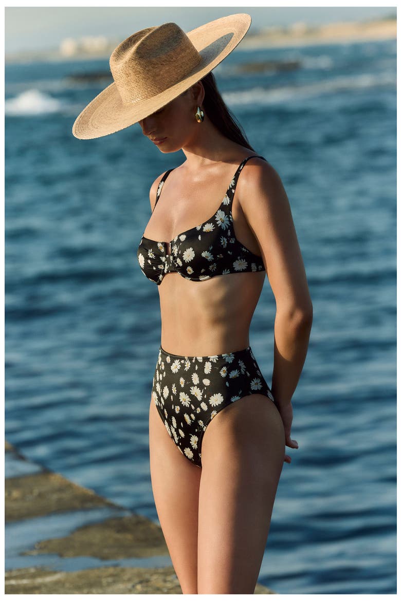 Marguerite High Waist Bikini Bottom, Alternate, color, Black-White-Yellow