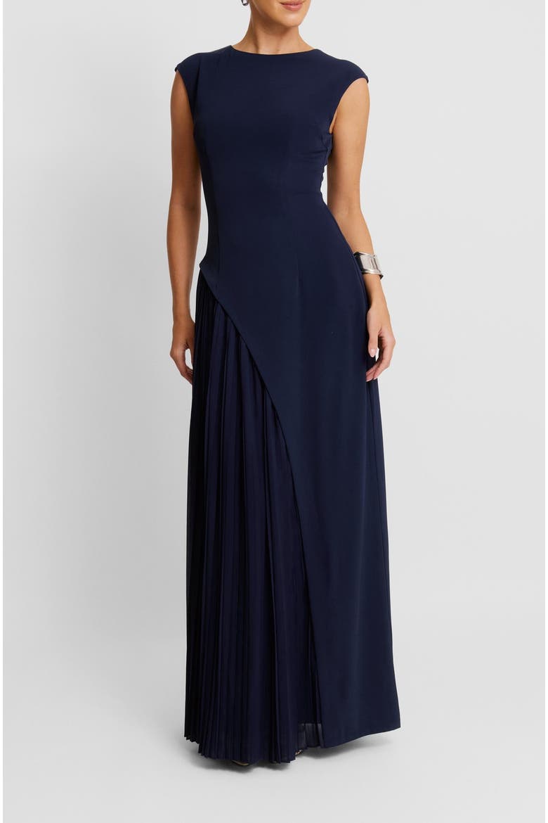 Cap Sleeve Pleated Maxi Dress, Alternate, color, Navy
