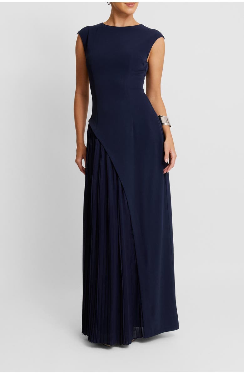 Six Stories Cap Sleeve Pleated Maxi Dress, Alternate, color, Navy