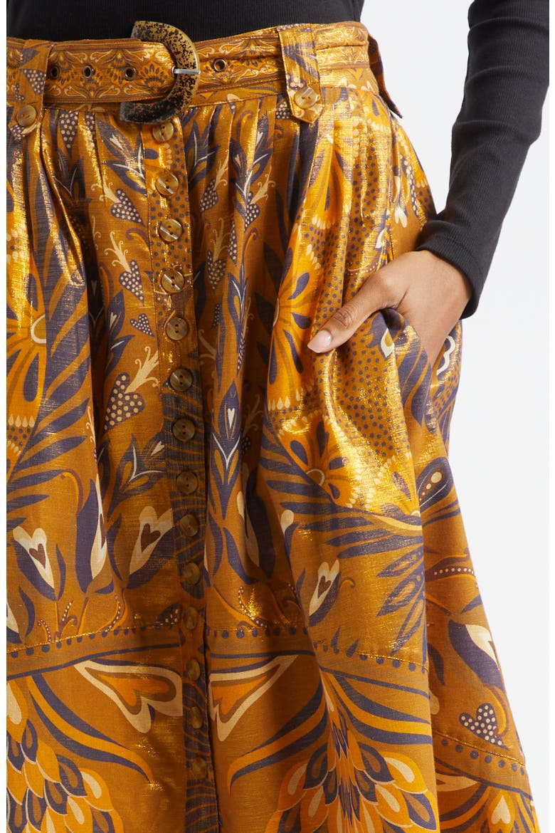 Metallic Mixed Print Cotton Blend Skirt, Alternate, color, HEART FOREST GOLD