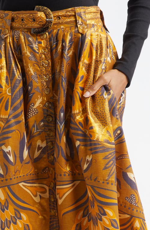 Farm Rio Metallic Mixed Print Cotton Blend Skirt In Heart Forest Gold