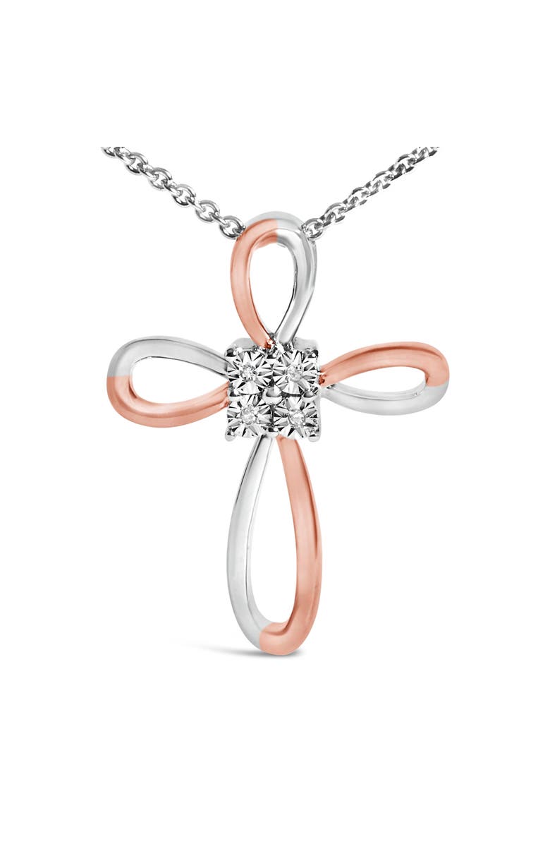 Haus of Brilliance 10K Rose Gold Plated Sterling Silver Diamond Accent Cross Pendant Necklace, Alternate, color, Silver
