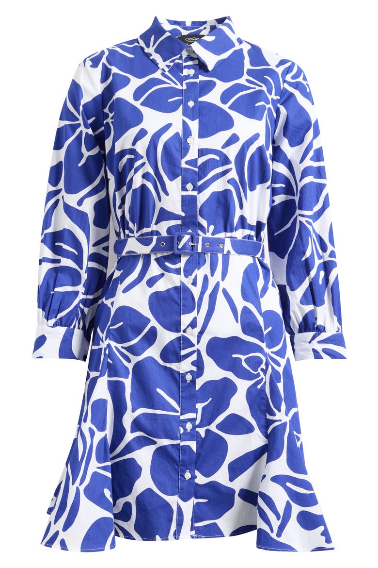 Belted Long Sleeve Cotton Shirtdress, Alternate, color, WHITE