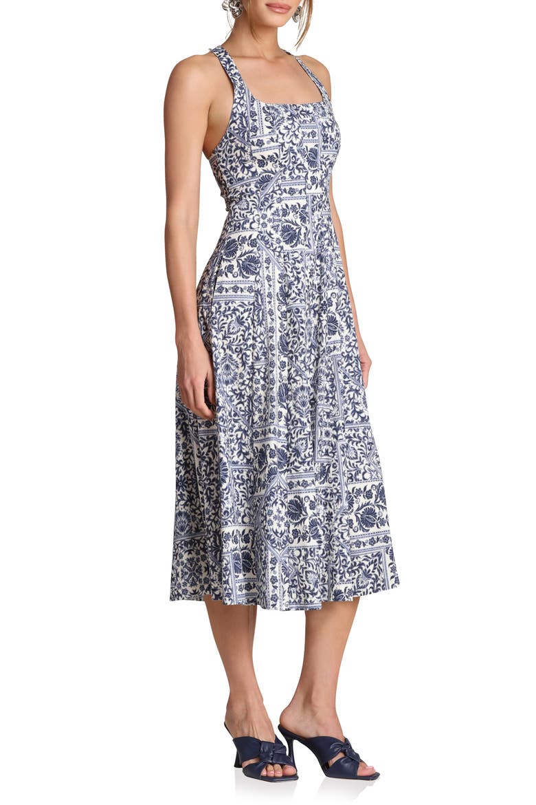 Tile Print Sleeveless Dress, Alternate, color, NAVY LISBON TILE