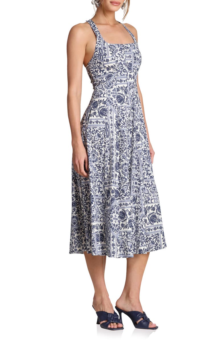 Avec Les Filles Tile Print Sleeveless Dress, Alternate, color, Navy Lisbon Tile