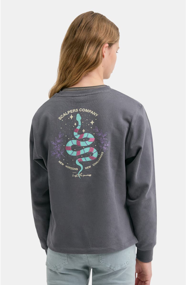 Scalpers Girl's sweatshirt embroidered with snake motif, Alternate, color, Anthracite