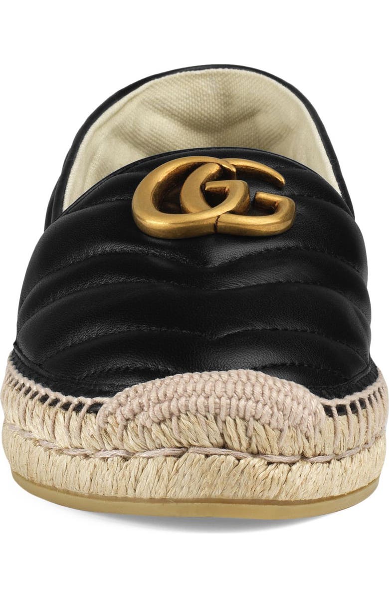 Gucci Pilar GG Matelassé Chevron Flat Espadrille, Alternate, color, Black Leather