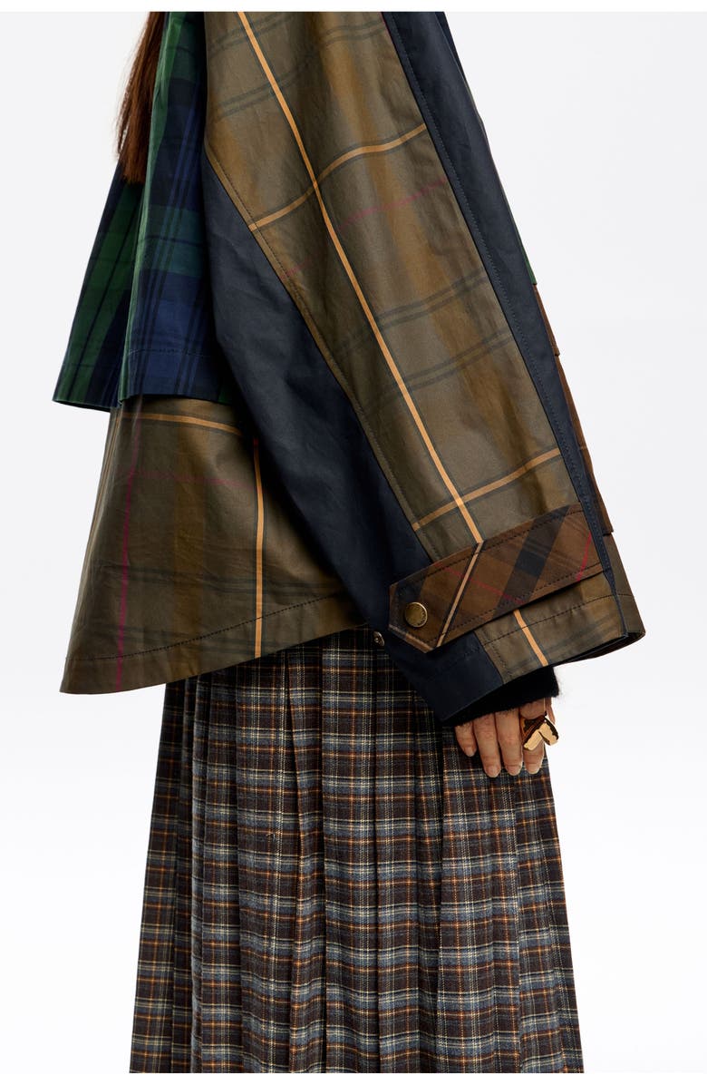 Bimba y Lola Short Multicolor Checked High Neck Trench, Alternate, color, Navy