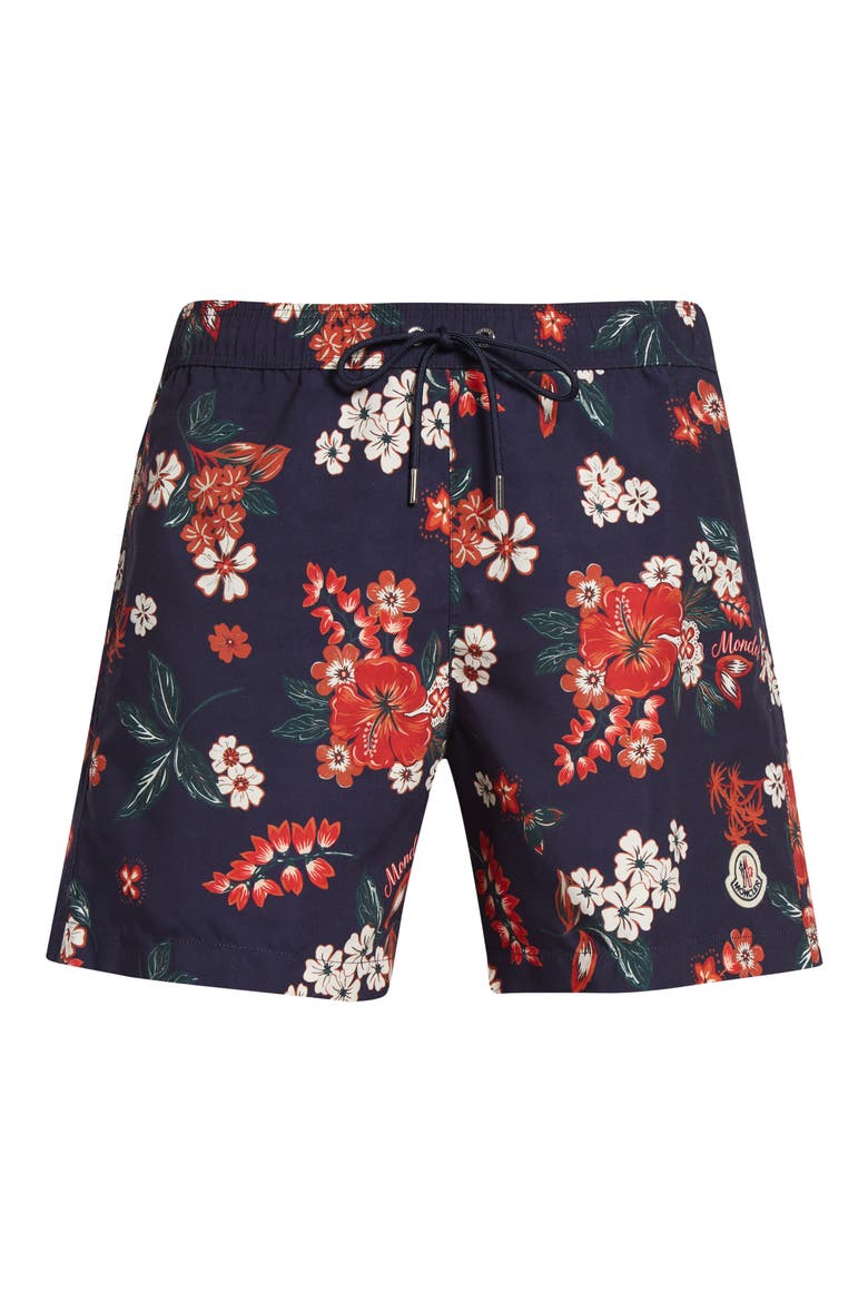 Floral Swim Trunks, Alternate, color, NAVY/ RED FLORAL