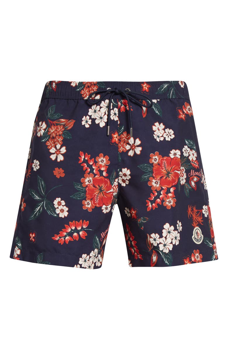Moncler Floral Swim Trunks, Main, color, Navy/ Red Floral