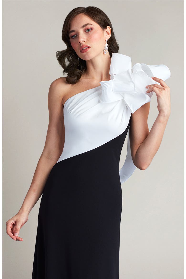 Flower One-Shoulder Gown, Alternate, color, IVORY/ BLACK