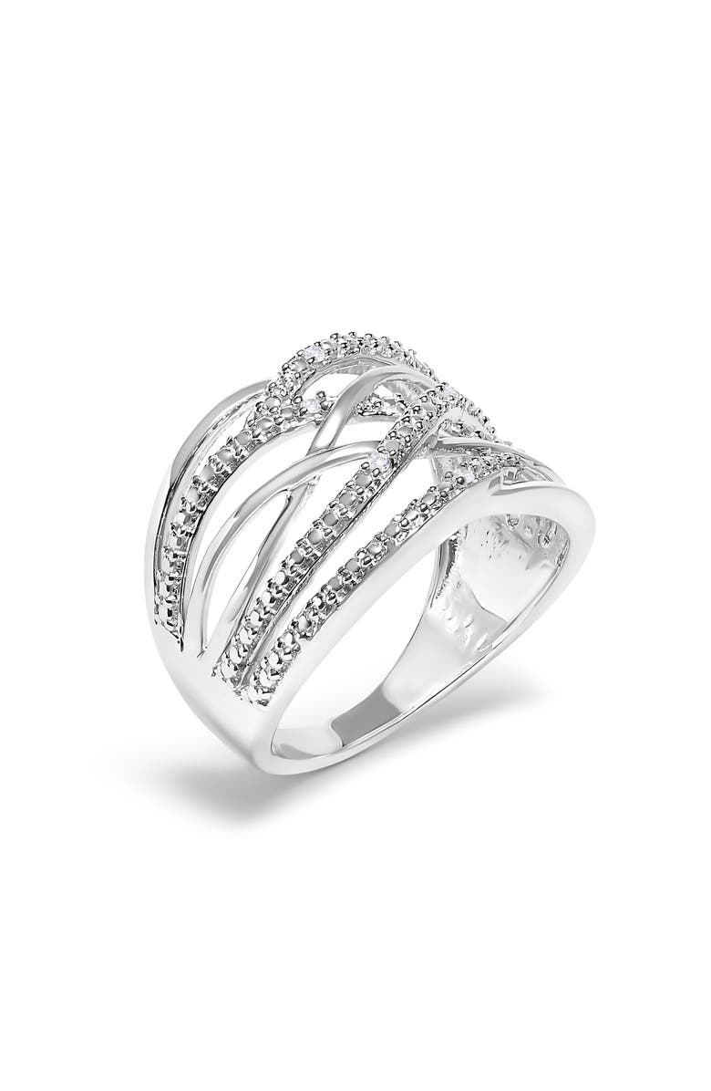 Haus of Brilliance Silver Diamond Accent Crossover Ring, Alternate, color, White