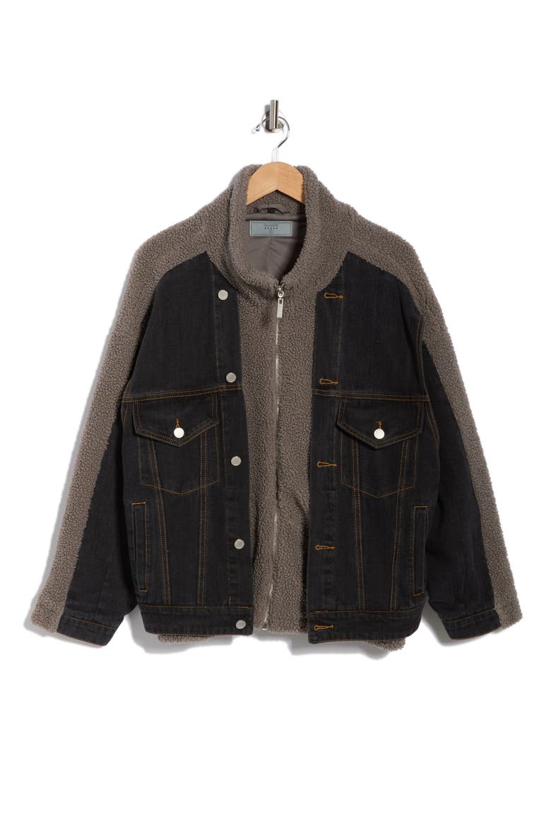 High Pile Fleece Trim Denim Jacket, Alternate, color, DOUBLE DOWN