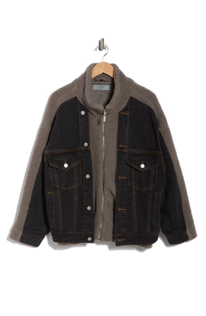 BLANKNYC High Pile Fleece Trim Denim Jacket, Alternate, color, Double Down