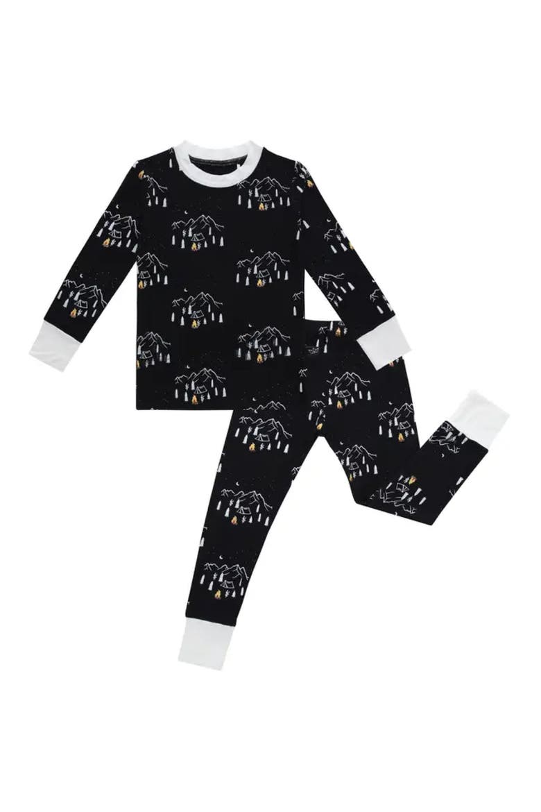 Midnight Camping Fitted Two-Piece Pajamas, Main, color, BLACK