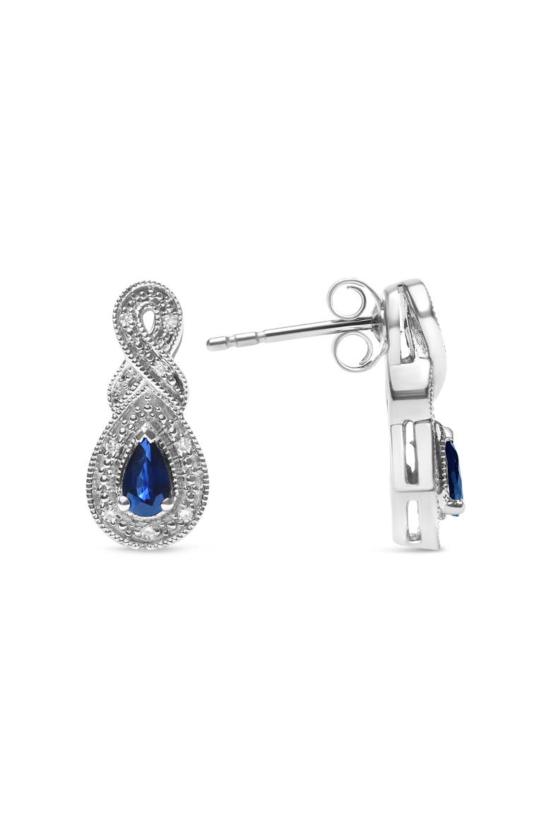 Silver 4.5 x 3mm Pear Sapphire and Diamond Accent Infinity Drop Stud Earrings, Alternate, color, White