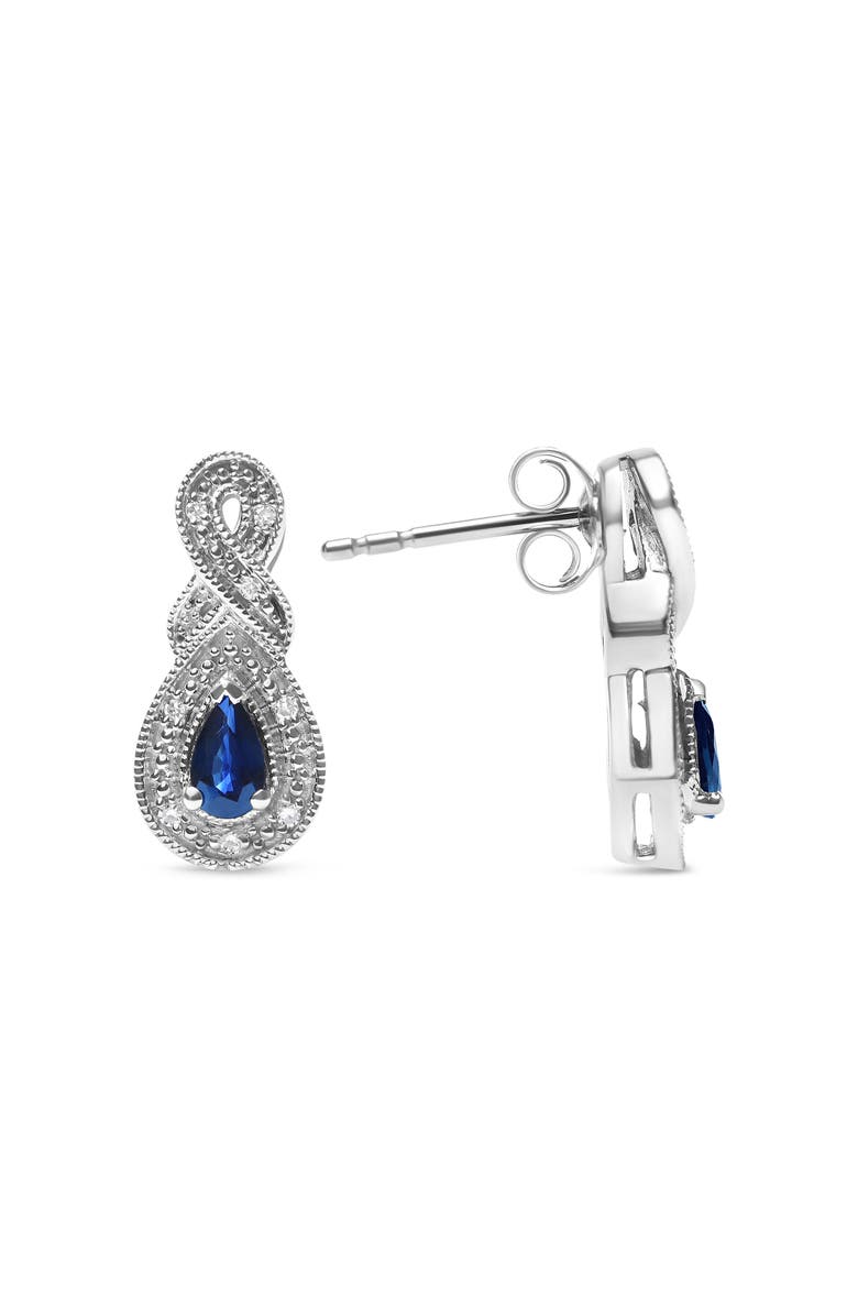 Haus of Brilliance Silver 4.5 x 3mm Pear Sapphire and Diamond Accent Infinity Drop Stud Earrings, Alternate, color, White