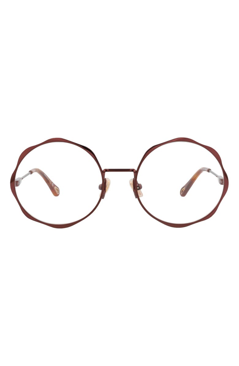 Chloé 56mm Round Optical Glasses, Main, color, Brown Brown Transparent
