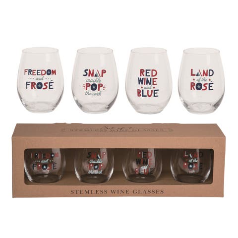 18oz Clear Patriotic Stemless Glasses Set of 4 Perfect for July 4th Celebrations and Drinkware