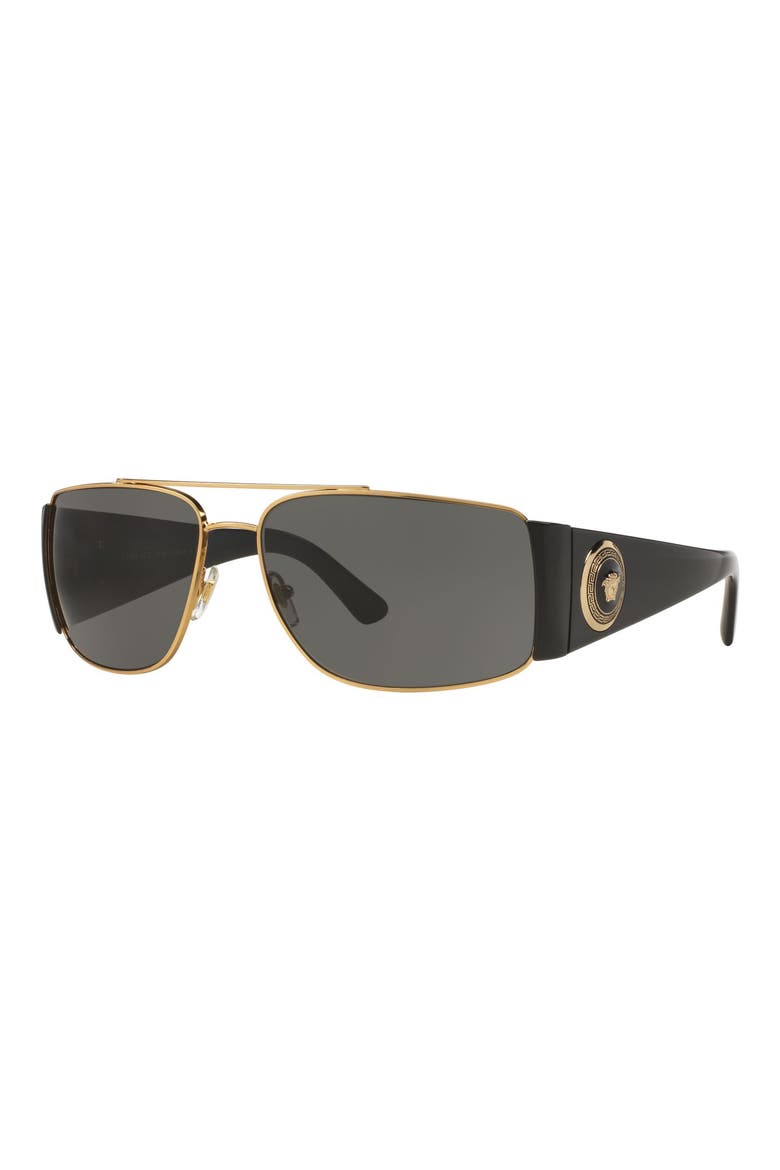 Medusa Medallion 63mm Wrap Sunglasses, Alternate, color, GOLD/ BLACK SOLID