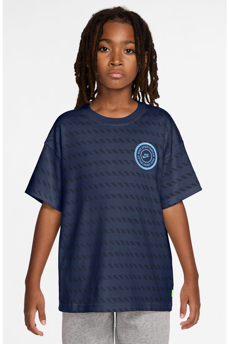 Kids' Sportswear Max90 Broken Stripe Cotton T-Shirt, Main, color, MIDNIGHT NAVY