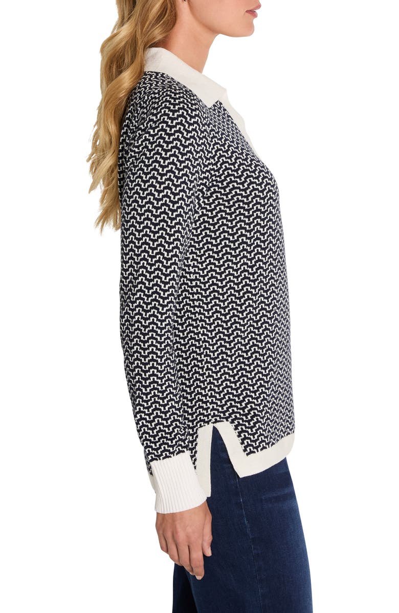 NIC+ZOE Two-Tone Jacquard Cotton Blend Sweater, Alternate, color, Indigo Multi