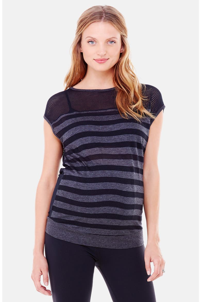 Ingrid & Isabel® Stripe Mesh Maternity Top, Main, color, BLACK/CHARCOAL HEATHER