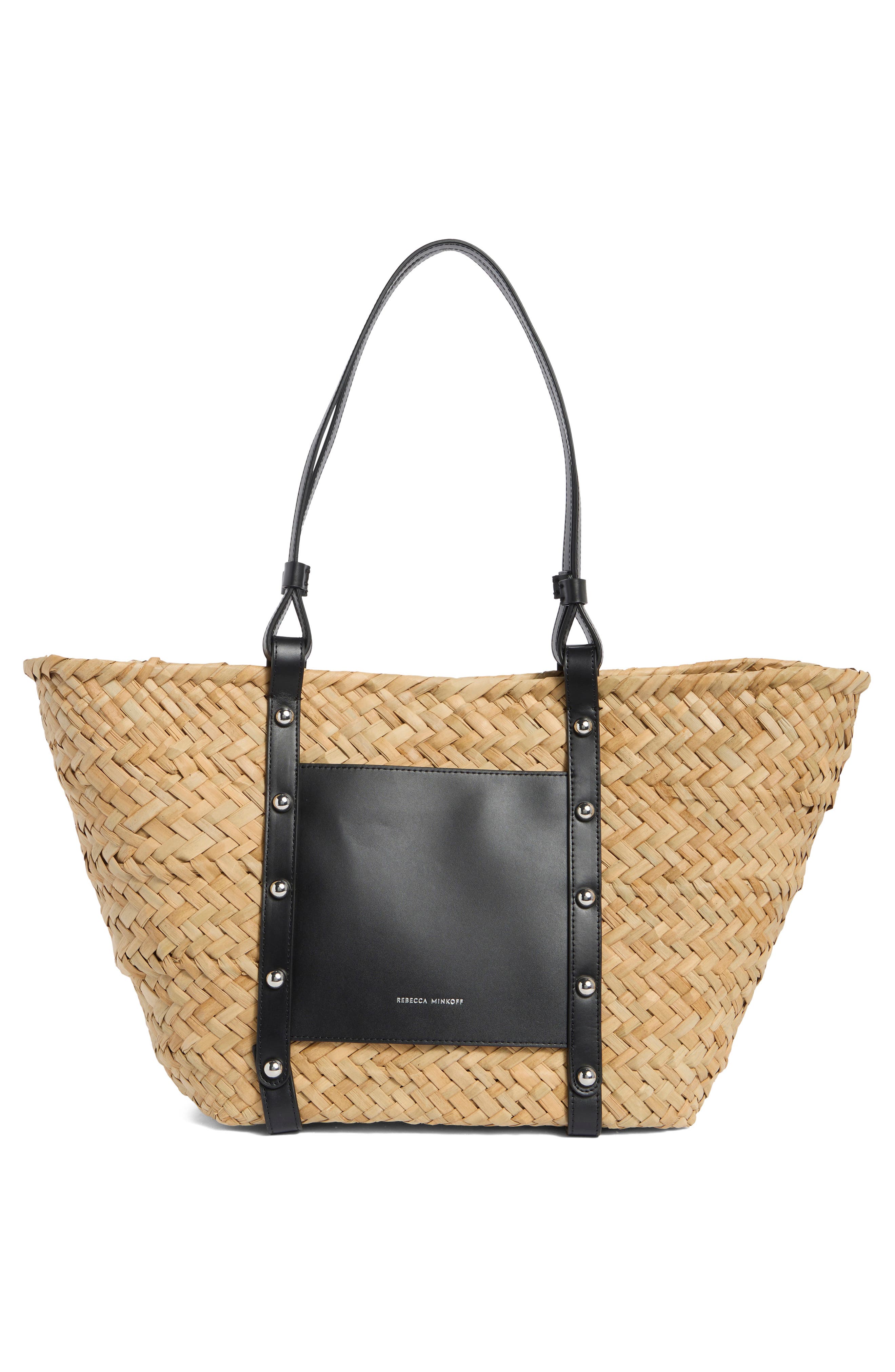 Rebecca Minkoff Woven Straw Tote, Alternate, color, Natural/ Black