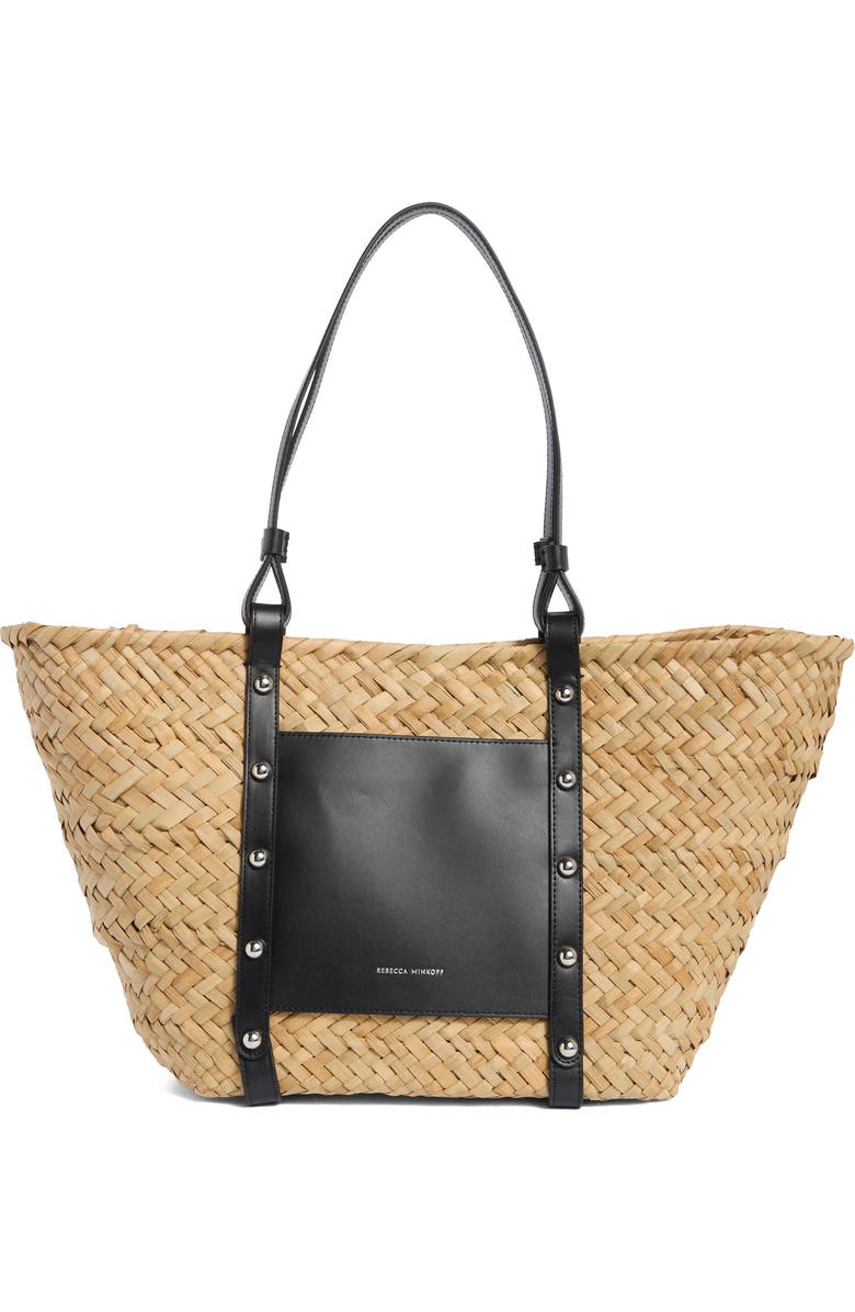 Rebecca Minkoff Woven Straw Tote, Alternate, color, Natural/ Black
