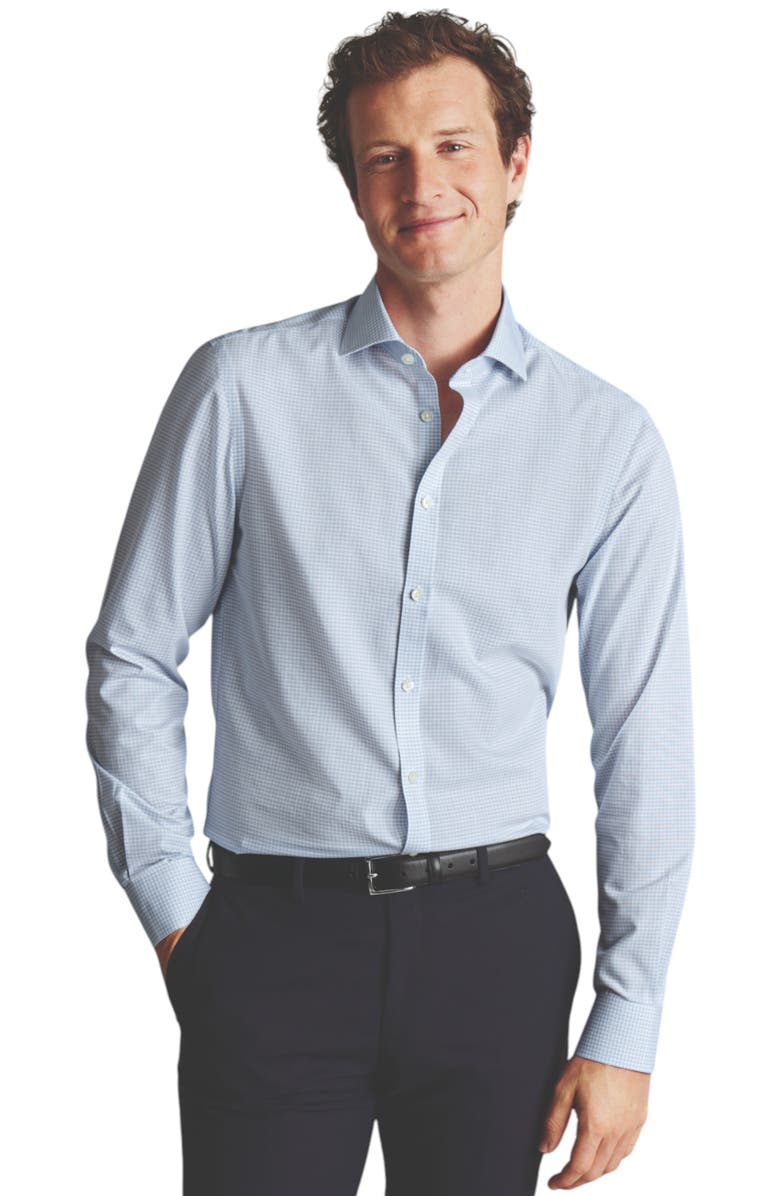 Charles Tyrwhitt Non-Iron Poplin Gingham Shirt, Alternate, color, Royal Blue