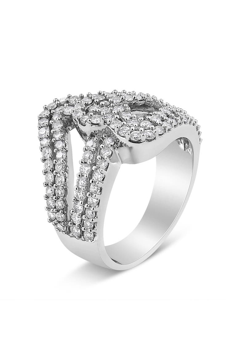 14K White Gold 1 1/2 Cttw Diamond Open Double Heart Bypass Ring, Alternate, color, White