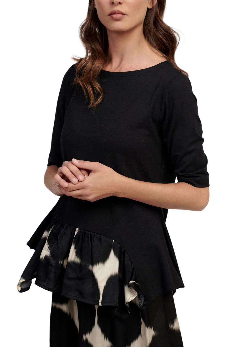 Alembika Serene print mixed media peplum top, Alternate, color, 