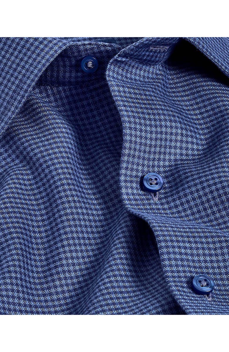 David Donahue Herringbone Micro Check Print Sport Shirt, Alternate, color, Navy