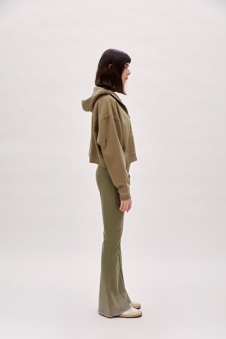Cotton Destroyed Zip Up Hoodie, Alternate, color, COVERT GREEN