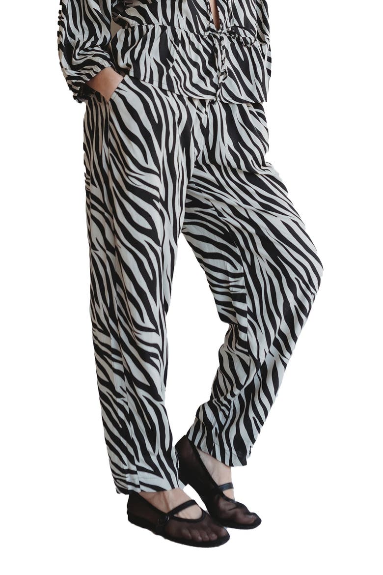 Organic Cotton Multicolor Zebra Streak Print Barrel Leg Trousers, Main, color, Multi