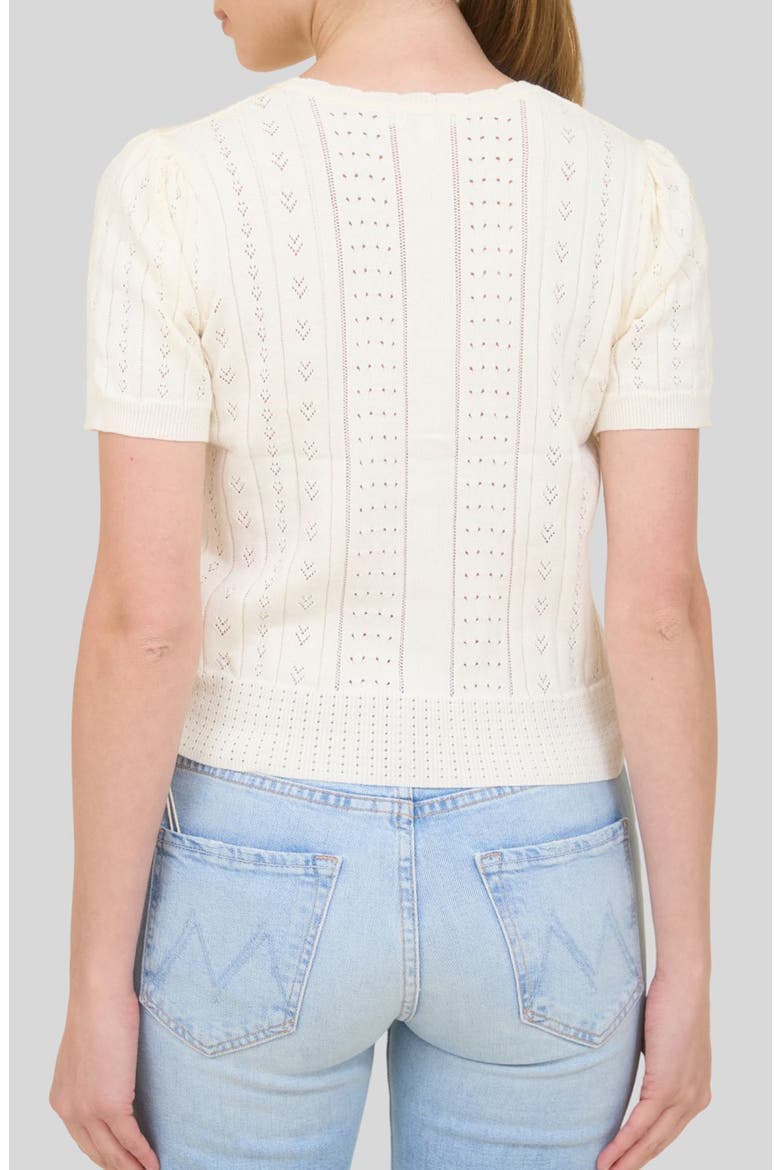 Open Stitch Short Sleeve Cardigan, Alternate, color, CREAM