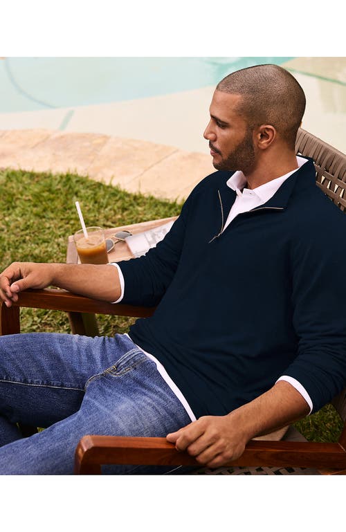 Lands' End Long Sleeve Raglan Hybrid Quarter Zip In Blue