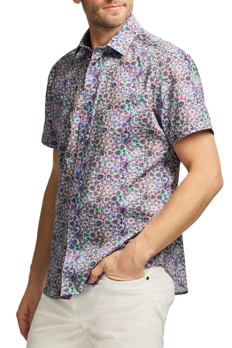 Elmore Short Sleeve Cotton Button-Up Shirt, Alternate, color, BLUE MULTI