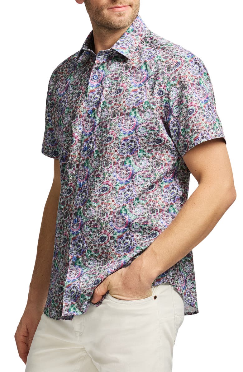 Robert Graham Elmore Short Sleeve Cotton Button-Up Shirt, Alternate, color, Blue Multi