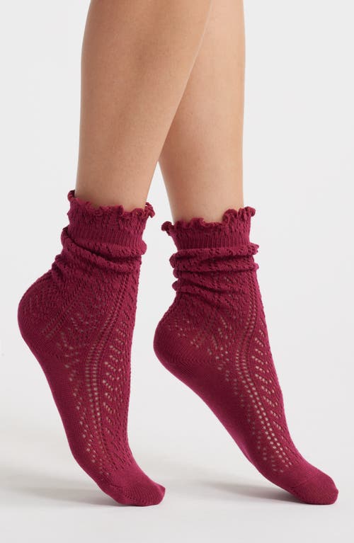 Casa Clara Pointelle Lettuce Edge Crew Socks In Brown