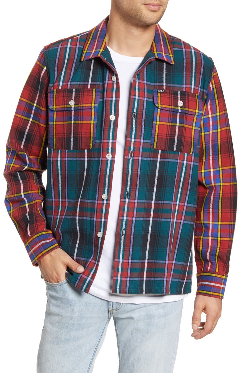 Obey Capitol Plaid Button-Up Flannel Shirt Jacket, Main, color, 