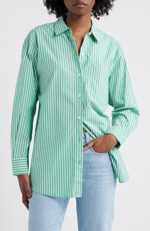 Elsa Stripe Cotton Button-Up Top
