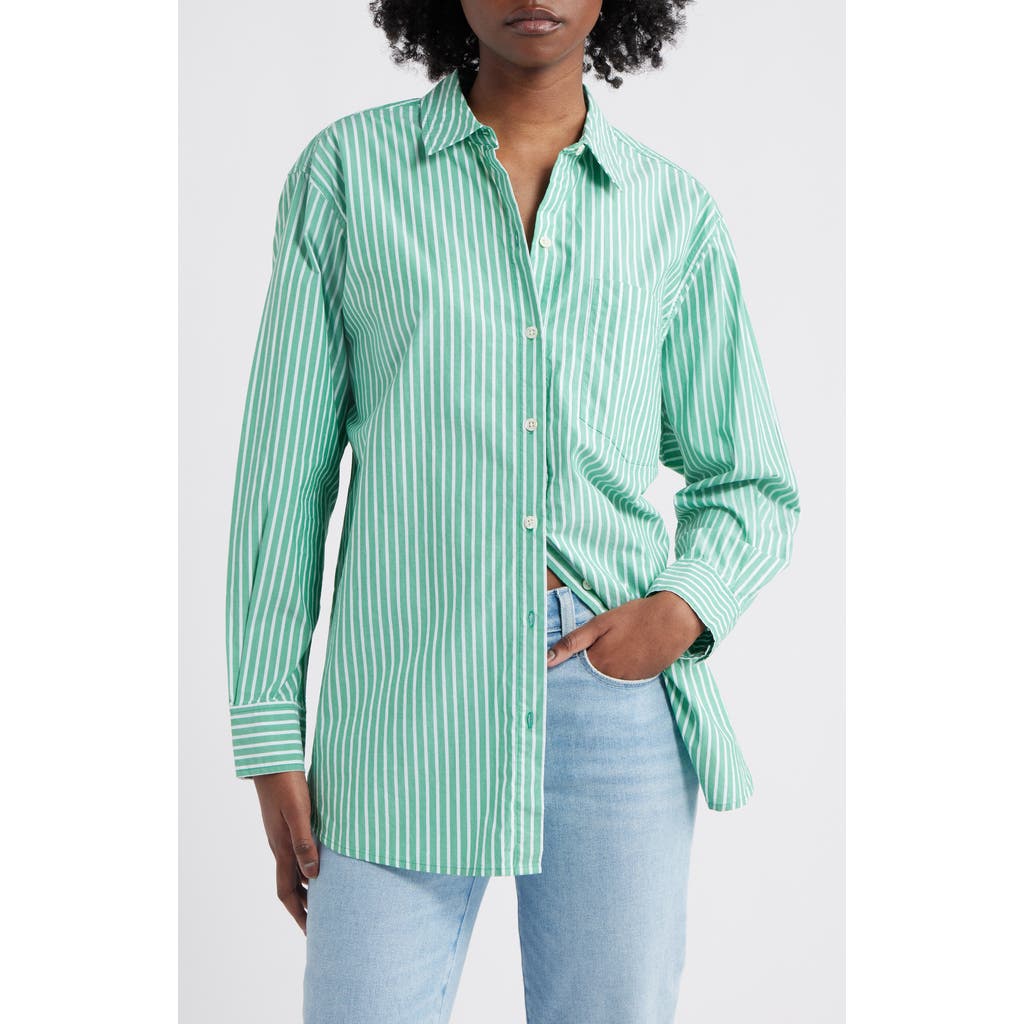 Rails Elsa Stripe Cotton Button-up Top In Kelly White Stripe