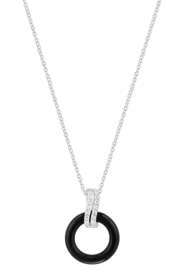 Sterling Silver Diamond & Onyx Circle Pendant Necklace, Alternate, color, BLACK